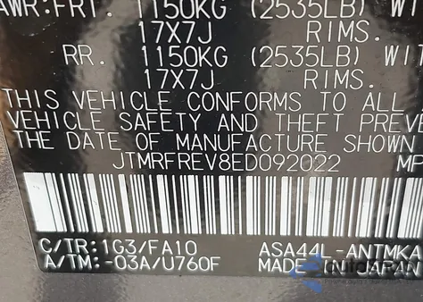 2014 Toyota Rav4 Xle from USA, damaged, VIN JTMRFREV8ED092022